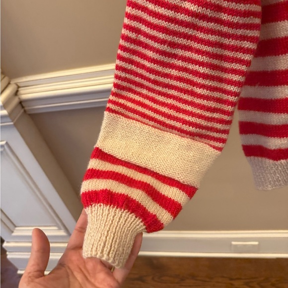 Red and White Striped Women's Sweater - Picture 3 of 4